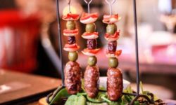 Asian Chorizo Skewer with Olives, Capsicum and Onion in Chilli Plum dip (GF)