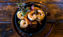 Sizzling Lemon and Garlic Prawn in Olives and Chorizo, Chill cocktail dips and finished with Gambas Sauce